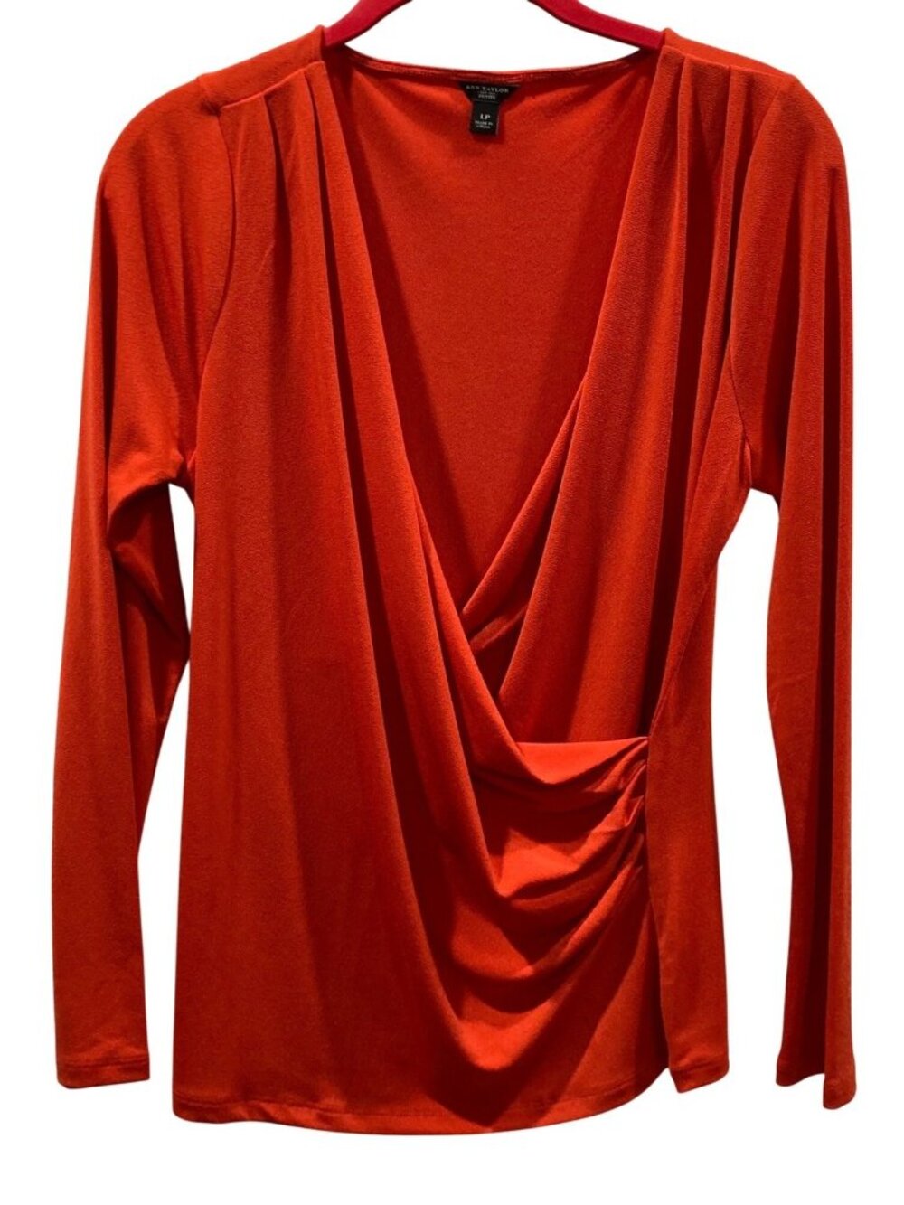 Ann Taylor Ruched Wrap Top PL Orange Vibrant Feminine Career Minimalist Preppy